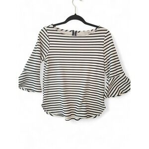 Green Envelope Striped Blouse Bell‎ Sleeve Top Casual Career Small